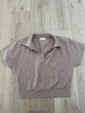 Marled taupe cropped polo sweater